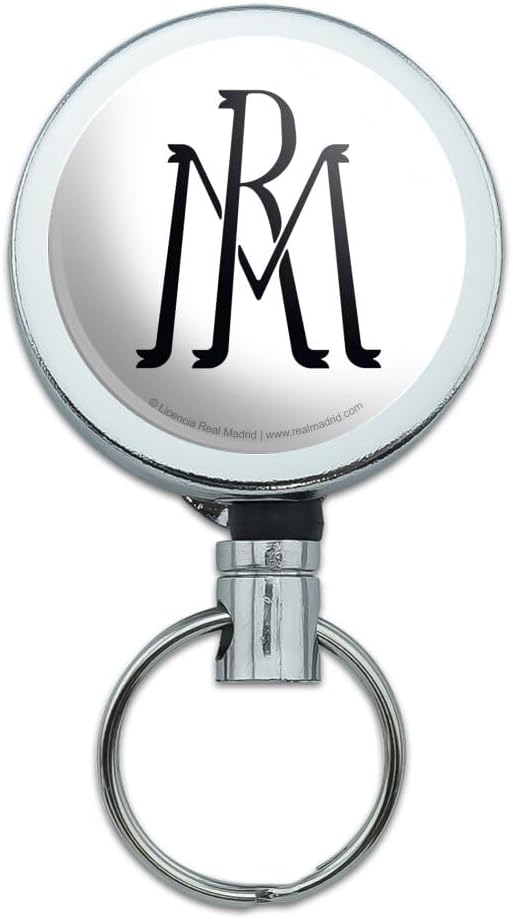 Graphics & More Real Madrid FC Legends Initials Heavy Duty Metal Retractable Reel ID Badge Key Card Tag Holder with Belt Clip