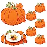 Yingzhao 6 Pcs Thanksgiving Fall Pumpkin Placemats Autumn Harvest Orange Table Place mats Embroidered 14'' Round Decorative Placemats for Holiday Party Kitchen Dinning Table Decorations