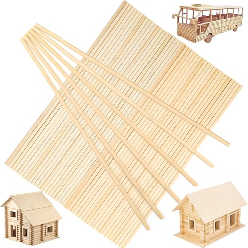 DOITEM 50 Stück unbehandelte Naturholz-Dübelstangen Hartholzstäbchen für Handwerk und Heimwerker (300 mm x 5 mm)