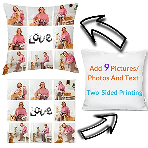 HFKUYK-123 Personnalisé Housse De Coussin Collage PersonnaliséE ImpriméE Recto-Verso Tout Texte Et Image Taies d'oreiller-30×30cm(12''×12'') - 9 Photos-9 Types De Tissus-Impression Recto-Verso Cover