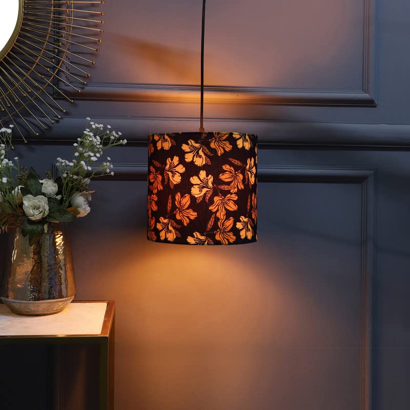 Image of Golden Floral Classic Hanging Pendant Lamp Shade, Decorative Light for Living Room, Home, Bedroom, Home Decor with Black Canopy - Pack of 1 (8.5 x 8.5 Inches)