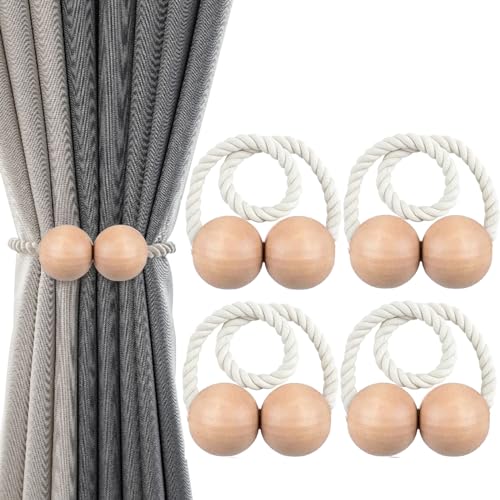 4 Piezas Abrazaderas Cortinas Magnetica,Sujeta Cortinas,Alzapaños Cortinas Iman,Accesorios de Cortinas (Madera)
