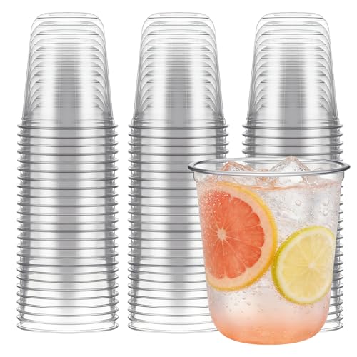 Ziliny 50 Pcs 14oz Disposable Stemless Glasses Crystal Plastic Wine Glasses Clear Classic Pet Cup for Meeting Weddings Birthdays Cocktail Christmas Party Supplies(Clear)