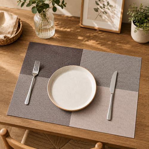 Image of OXSAM Placemats, Heat Insulation Non-Slip Vinyl mats, Stain-Resistant Tablemats for Home and cafe Dining Table Decor (Taupe Brown, Pack of 6)