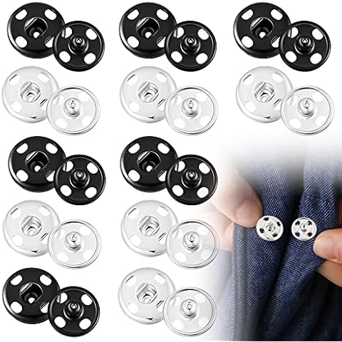 24 Sets 12mm Press Studs Snap Fasteners Sew On Black Snap Buttons Silver Popper Fasteners Popper Snaps DIY Set Press Studs for Clothes Bags Cover