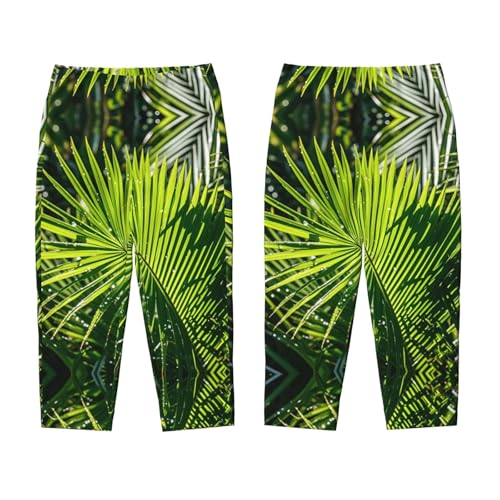 Pajama Pants Pajama Bottoms with Elastic Waistband Sleepwear Lounge Pants, Green Palm Leaf3