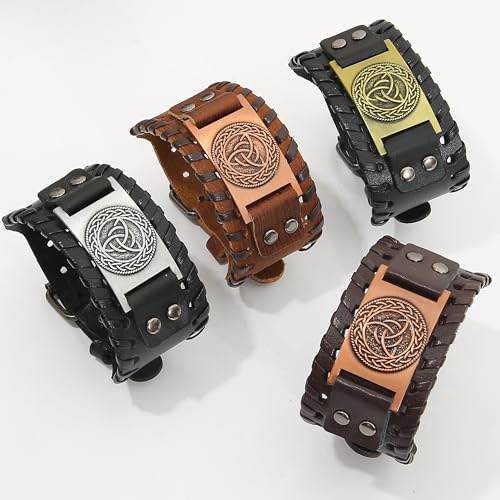 Image of GelConnie Viking Bracelet Punk Leather Cuff Bracelet Gothic Leather Wristband Bracelet with Nordic Amulet Scandinavian Talisman Celtic Pagan Jewelry