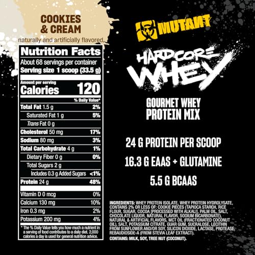 Protéine de lactosérum triple Mutant Pro goût cookie et creme en format de 2.27 kg