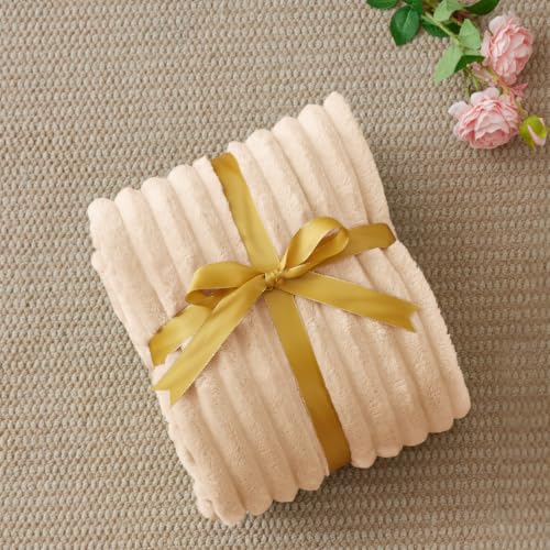 Image of BEDELITE Ribbed Twin Blanket for Couch & Bed, Blush Sand, 60 inchx80 inch | Ultra-Soft Plush Fleece, Cozy, Warm Yet Lightweight, Ribbed Texture, Home Decor, Machine Washable, Giftable, All-Season Use
