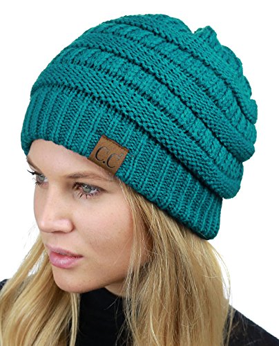 Image of C.C Unisex Chunky Soft Stretch Cable Knit Warm Fuzzy Lined Skully Beanie
