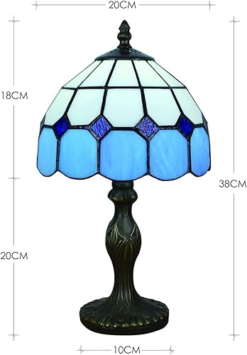 Miniatura 2 de Lámpara de mesa estilo Tiffany de 8 pulgadas, serie mediterránea, pantalla de vitral, pequeña lámpara de noche de lectura, luz de escritorio