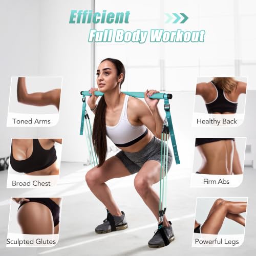 Image of Upgraded Pilates Bar Kit with Resistance Bands Natural Latex for Women & Men, Heavy-Duty Stainless Steel Multifunctional Yoga Pilates Stick for Home Gym Exercise Fitness Equipment Full-Body Workouts