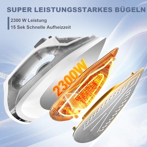 2300W Dampfbügeleisen mit Schnell Aufheizender Antihaft Bügelsohle, 300ml Wassertank, Konstante Dampfleistung 25 g/min, Dampfstoß 150 g/min, Selbstreinigung, Anti-Kalk & Tropf-Stopp-Funktion – Bild 4