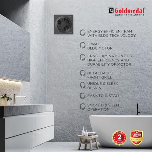 Image of Goldmedal Environ 150mm Energy Efficient 5-Watt BLDC Motor Exhaust Fan |CRNO Stamping |Easy Installation |Powerful Exhaust |High Speed |Detachable Front Grill - Black (Pack of 1) | High Speed ,Powerful Motor |2300RPM | Noiseless Ventilation | Detachable Front Grill | - Black