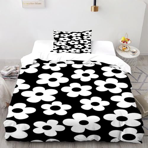Housse de couette 135x200cm fleur de chrysanthème blanc parure lit microfbre - 2