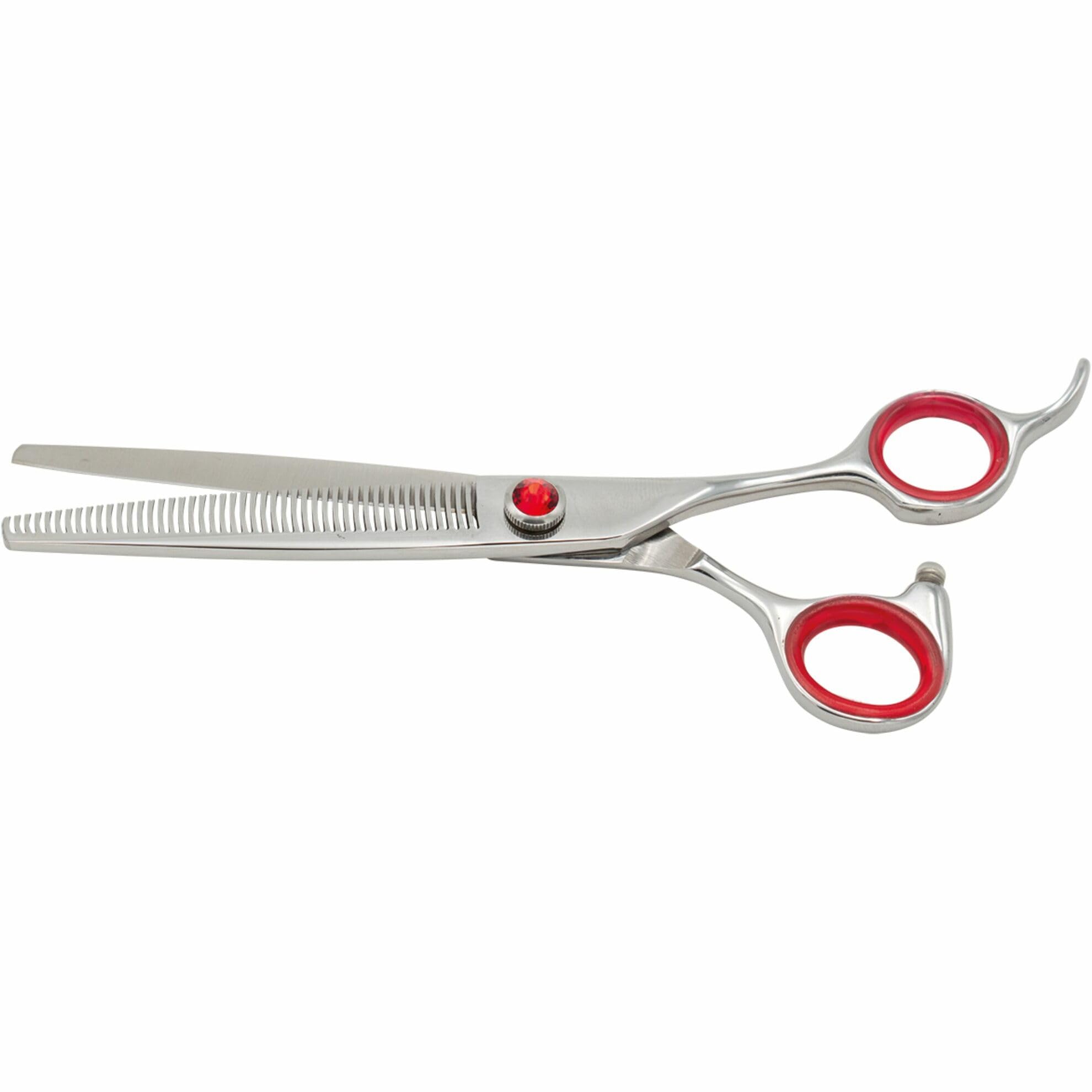 Ciseaux de Toilettage Phoenix Carmina Universal, 16,5 cm, 32 Dents, Acier Inoxydable 9CR, Rouge et Argent