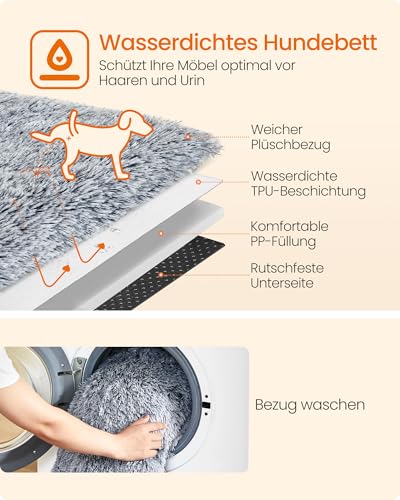 Feandrea FluffyHug Hundebett Plüsch, Hundedecke Sofa, Sofaschutz Hund, Hundekissen, Größe XL, für mittelgroße und große Hunde, 110 x 95 x 18 cm, Ombré-Grau PGW223G01