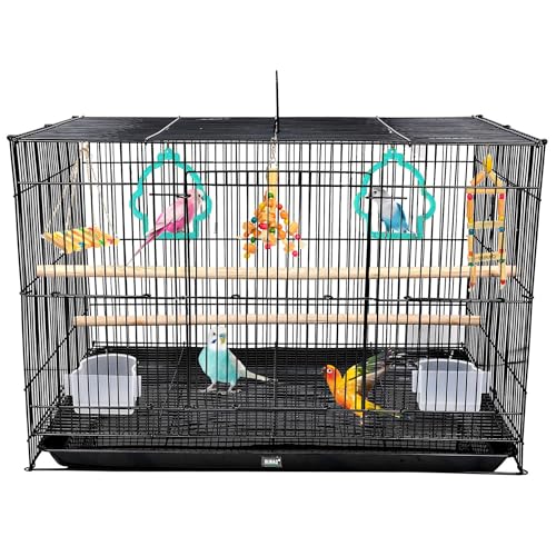 Image of BURAQ 2 Ft Metal Birds Cage With 3 Swing Bird Toys - Best For Love Bird Cages | Parrot | Parakeet | Hammock | Large Bird Cage (Size - 23.5 inch Long, 16.5 inch Wide And 16 inch Height), Black