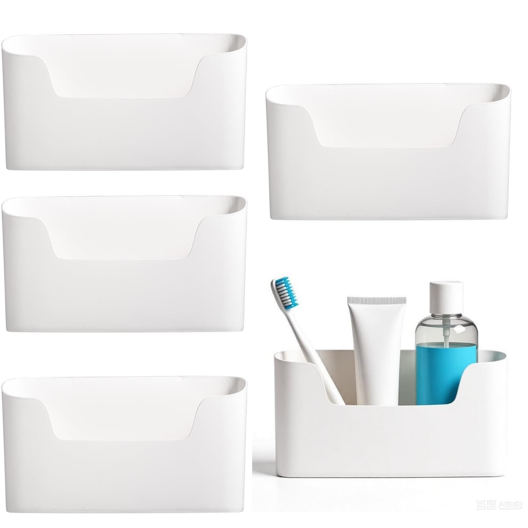 Aboiledy White Kitchen Wall Mounted Sticky Storage Rack Cabinet Door Storage Box Drawer Shelf Bathroom Storage Rack