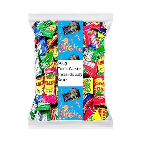 Toxic Waste Hazourdously Sour Hard Candy Mix 500g Bulk Bag | Assorted Intense Fruit Flavours | Extreme Novelty Challenge Sweets for Sharing & Parties