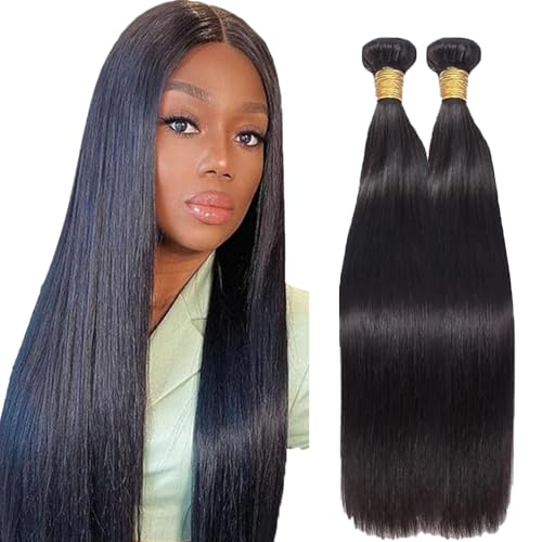 AuokMar Tissage Bresilien Cheveux Humain Natural Black Bundles Human Hair Extension Machine Double Weft Weave Straight Human Hair Tissage Cheveux Naturels...