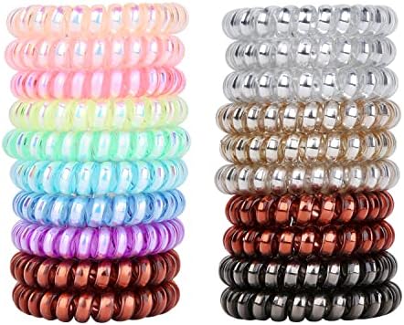 Ordermore 20pcs Spiral Hair Ties No Crease, Colorful Traceless Hair Ties, Elastic Coil Hair Ties for Women Girls, Waterproof Hair Coils for for Any Kinds of Hair (20PCS)