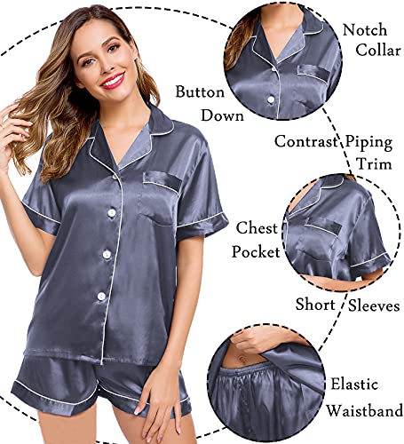Image of LecGee Womens Silk Satin Pajamas Set Short Sleeve Sleepwear Button Down Nightwear Soft Pj Lounge Sets
