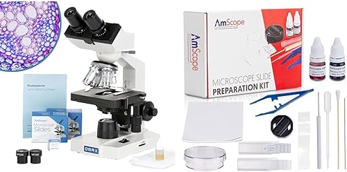 Miniatura 9 de OMAX Microscopio de laboratorio compuesto binocular LED 40X-2000X con platina mecánica de doble capa  portaobjetos en blanco cubreobjetos y papel de
