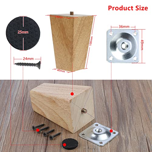 Knpwer 4 Pcs Wooden Furniture Legs,10 cm Solid Straight Wood Sofa Legs Replacement Furniture Feet with Mounting Plate - Image 2