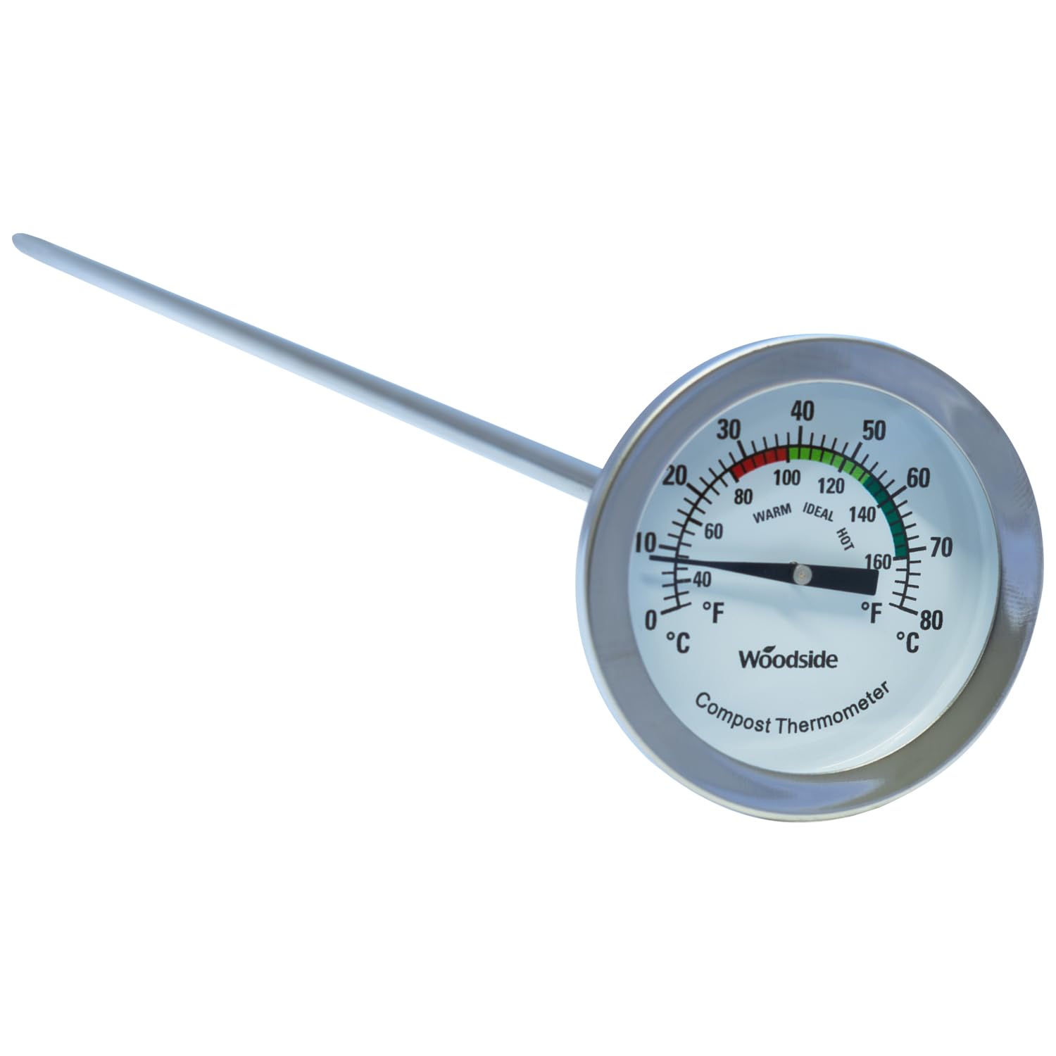 Woodside Compost Thermometer – Stainless Steel 50cm Long Length Probe with Dial – Accurate Temperature Monitoring for Home & Backyard Composting