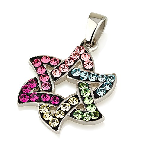 Pendentif étoile de David collier argent 925 pierres précieuses multicolores