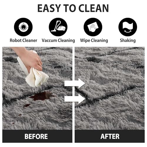 Triangle 4x6 ft Fuzzy Rug for Living Room,Black Bedroom Area Rugs Non-Slip,Carpet for Nursery Kids PlayRoom Indoor Modern Plush Carpets