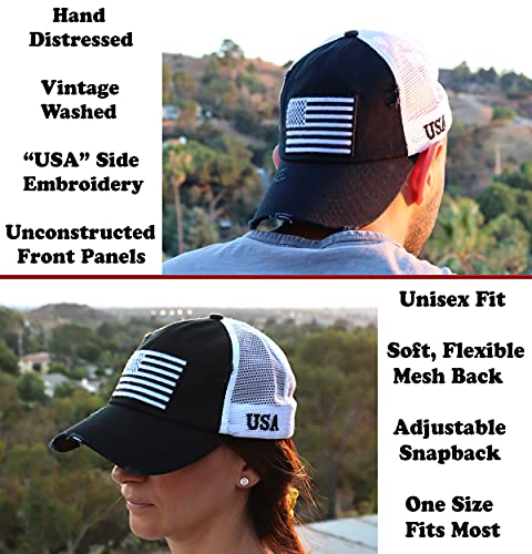 Image of Antourage American Flag Unconstructed Unisex Mesh Snapback Baseball Hat Cap for Men and Women +2 Patriotic Patches Included