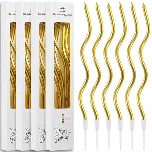 24 Pcs Gold Spiral Long Thin Birthday Candles Twisted Curved Candle Cake Topper Birthday Parties Wedding Decoration