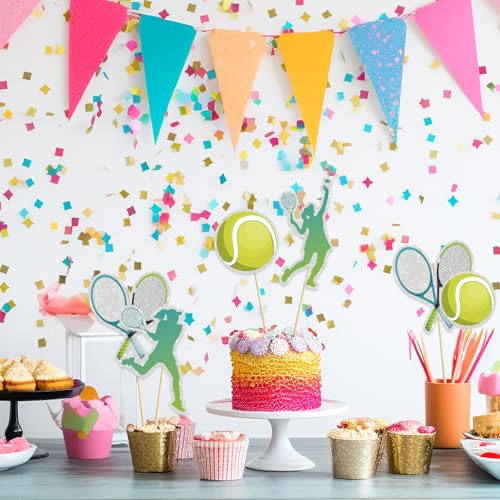 Image of 16 Pcs Tennis Collection Table Toppers - Tennis Theme Birthday Table Centerpieces Sticks,Tennis Racket Ball Player Sport Themed Bday Party Supplies