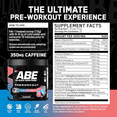 All Black Everything Pre Workout Powder | 30 Servings | Bubblegum Crush | 350mg Caffeine | Nootropic Pre-Workout Blend | Beta Alanine + Citrulline | Energy Supplement for Men and Women - Image 3
