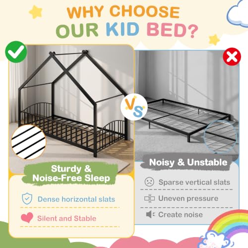 Image of Garvee Twin Size House Shape Bed Frame with Rail, Black