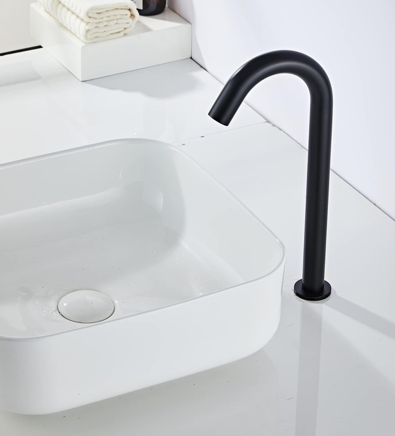 Grifo con Sensor Automático, Grifo de Cobre Negro G1/2 con Batería Fría Individual para Lavabo de Cocina y Baño