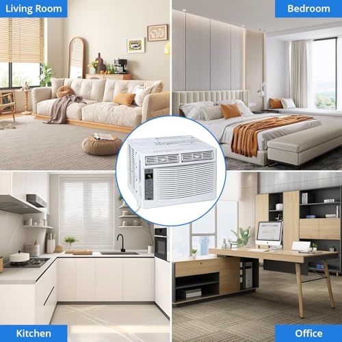 Image of 6000 BTU Window Air Conditioner, Cools up to 250 Sq. Ft., Energy Saving Window AC Unit with Remote & App Control & Timer Function & Easy Install Kit, Perfect for Small Bedroom, Living Room