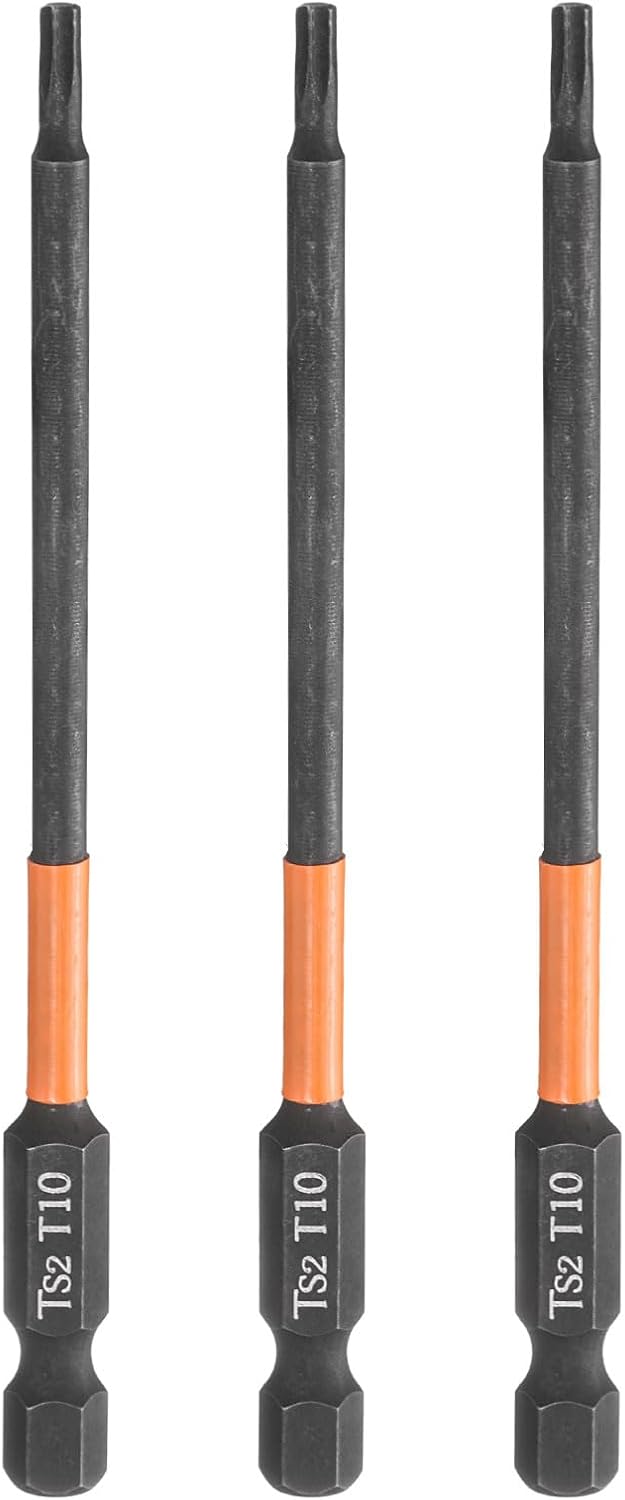 HARFINGTON 3pcs T10 Torx Head Screwdriver Bit 4" (100mm) Long 1/4" Hex Shank Magnetic No Hole Tamper Proof 6 Point Star Screw Driver Drill Bits Phosphate S2 Steel Industrial Power Tools