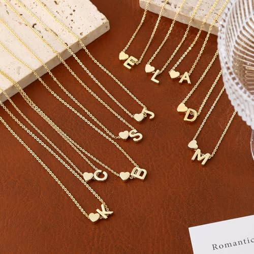Heart Initial Necklaces for Women 14K Gold Plated Dainty A-Z Letter Pendant Necklace Tiny Gifts for Womens Jewelry 6