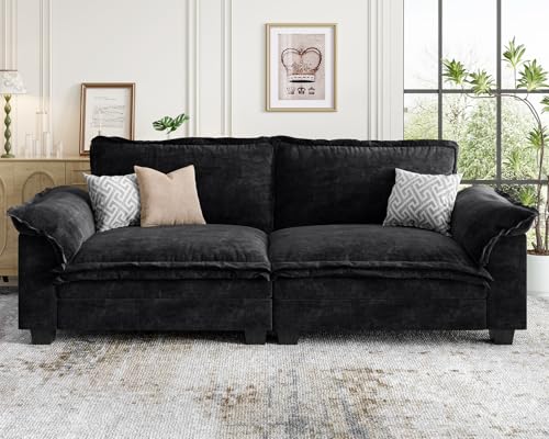 2 Seater Loveseat Sofa, 85 Inch Modular Sectional Cloud Couches, Black