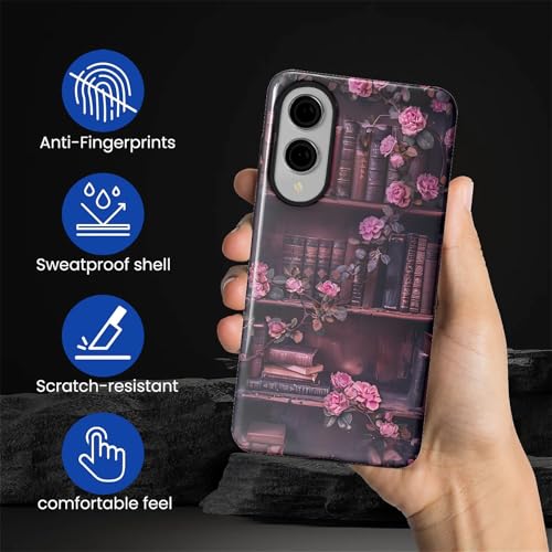 DAIZAG Case for Samsung Galaxy S25 Edge,Mixed 2 Layer Design Shockproof Soft TPU Ddouble Protection Phone Case for Samsung Galaxy S25 Edge-Vintage Bookshelf Rose - image 3