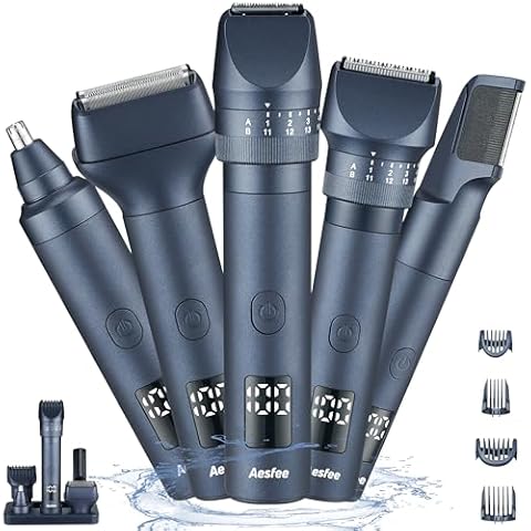 Beard Trimmer for Men Barbers Grooming Kit - Pro 5-in-1 Electric Foil Shavers Hair Clippers Set - Mens Body Razors Waterproof Wet/Dry Nose Ear Mustache Hair Trimmer Removal with Rechargeable Dock Cover