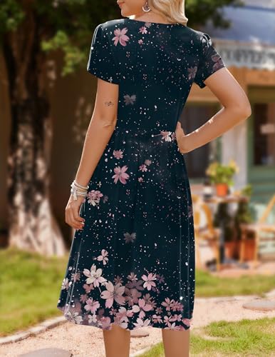 Image of HOTOUCH Women's Summer A-Line Midi Dresses 2026 Casual Floral Short Sleeve T-Shirt Dress Flowy Beach Sundress with Pockets