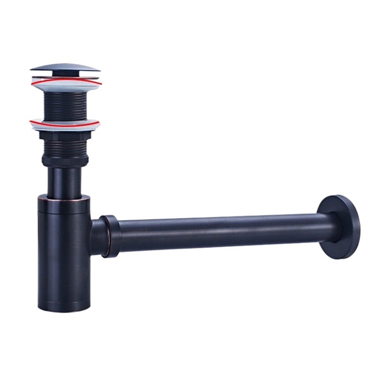 Cymmiyt Without Overflow Basin Waste Basin Bottle Trap Brass Bathroom Sink Siphon Drains With Pop Up Drain Black P-Trap Pipe Waste(Without Overflow)