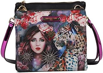 Multiple Compartmets Floral and Cheetah Print Crossbody Bag