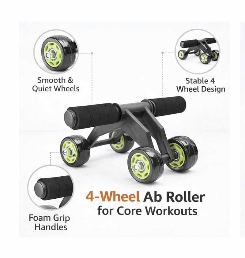 Image of LEAFED 4-Wheel Ab Roller Wheel for Home Gym - Core Strength & Abs Workout Equipment, Non-Slip Handles, Heavy-Duty Abdominal Trainer for Men & Women, All Fitness Levels