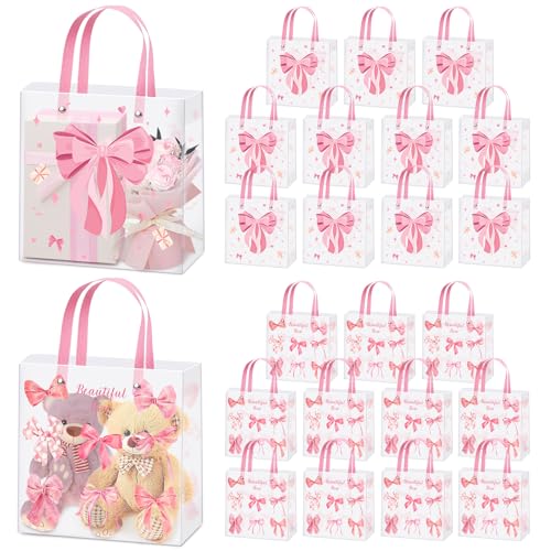 24 sacs cadeaux avec nœud rose ruban élégant pour emballage anniversaire