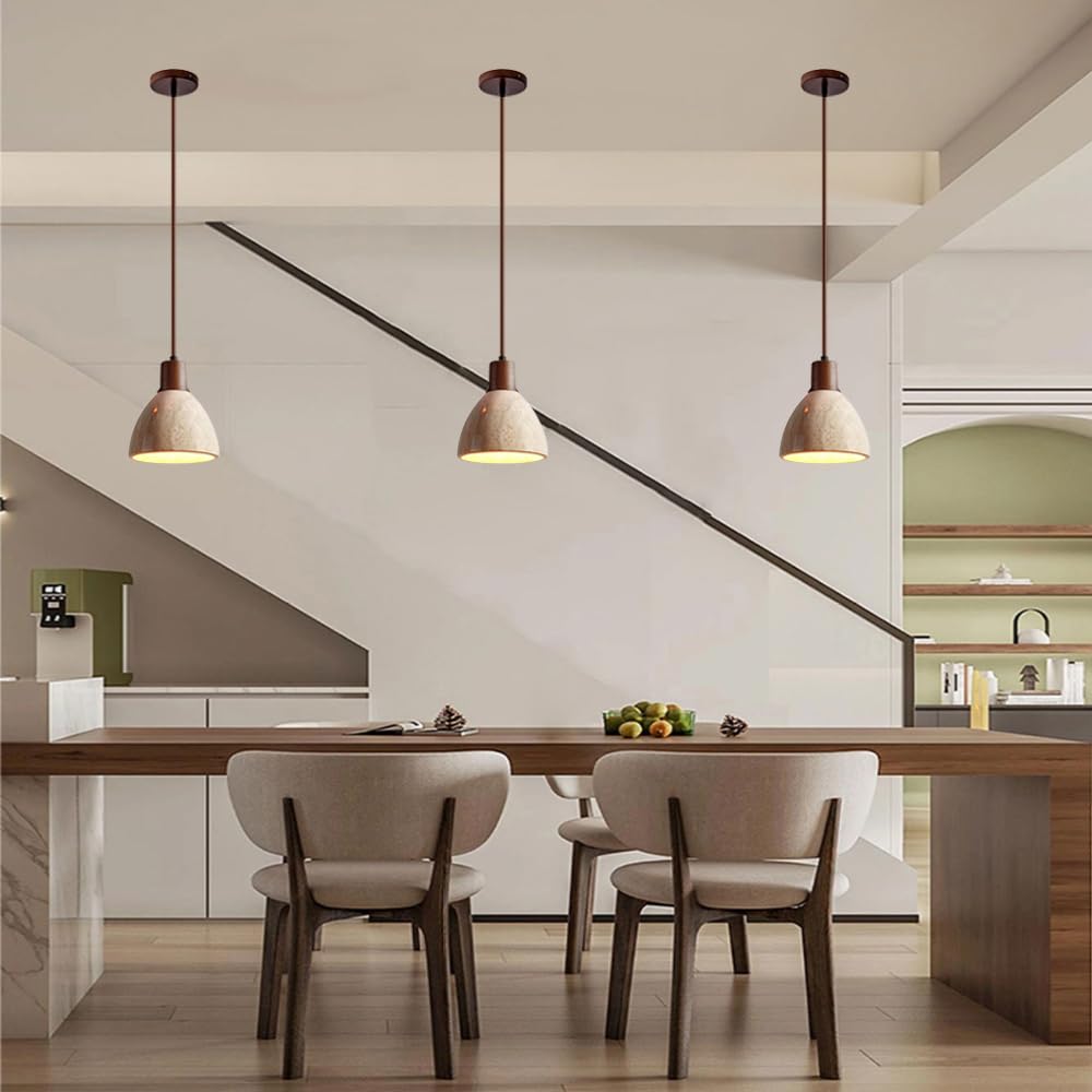 Lámpara colgante creativa de travertino amarillo, estilo rústico nórdico, con casquillo E26, lámpara colgante de piedra natural de 16 cm, luminaria decorativa para sala de estar, cocina, isla